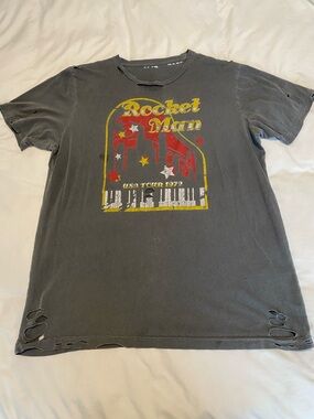 Distressed Rocket Man Graphic Tee - Charcoal Short Sleeve